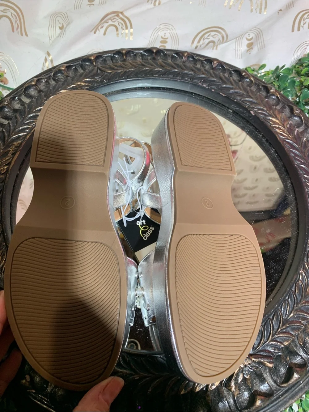 art class Metallic Silver Studded Girls Sandals